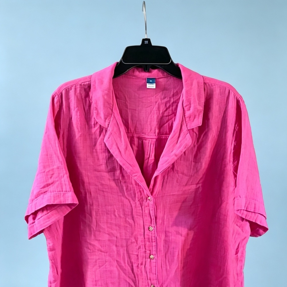 Old Navy Hot Pink Button-Down Gauze Like Women's Top